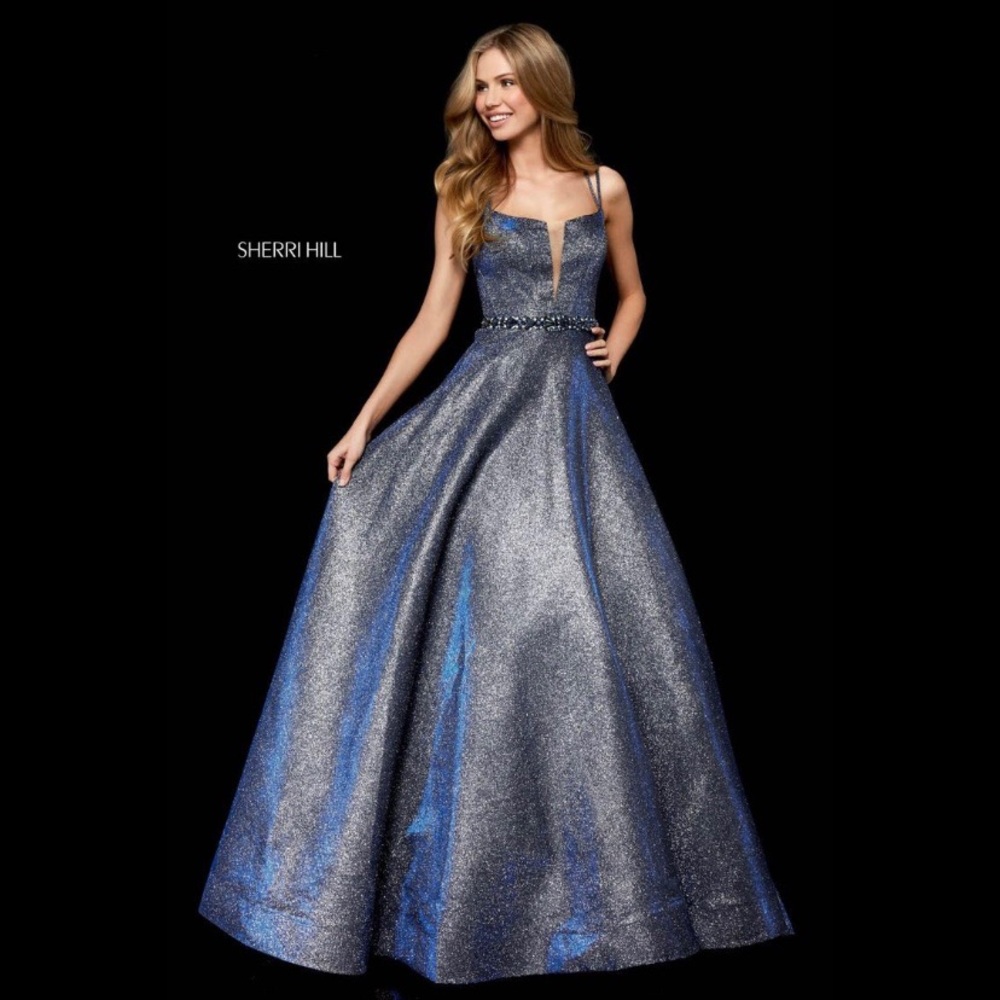 Metallic Blue Prom Dress Sherri Hill 52124